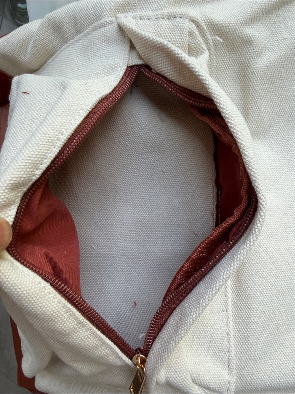 NWT Canvas Backpack in Cream with Brown Trim - Casual Everyday Bag - Picture 6 of 12